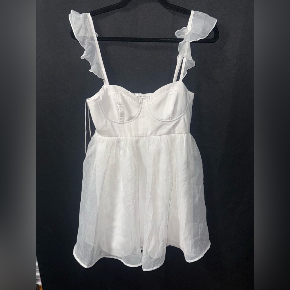 Le Lis White Ruffle-Trim Strap Dress